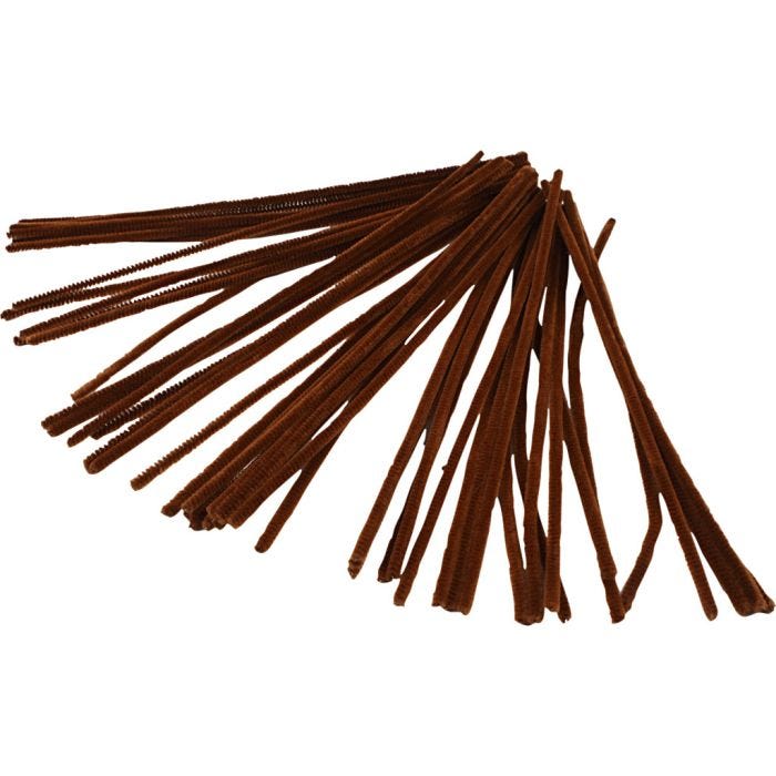Fil chenille, L : 30 cm, ép. 6 mm, brun, 50 pièces/ 1 Pq.