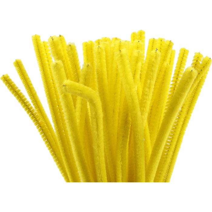Fil chenille, L : 30 cm, ép. 6 mm, jaune, 50 pièces/ 1 Pq.