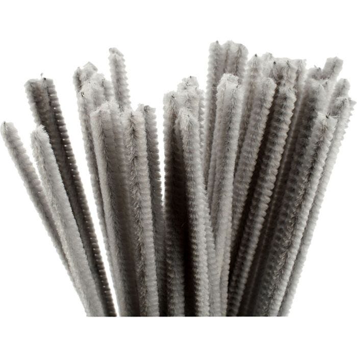 Fil chenille, L : 30 cm, ép. 6 mm, gris, 50 pièces/ 1 Pq.