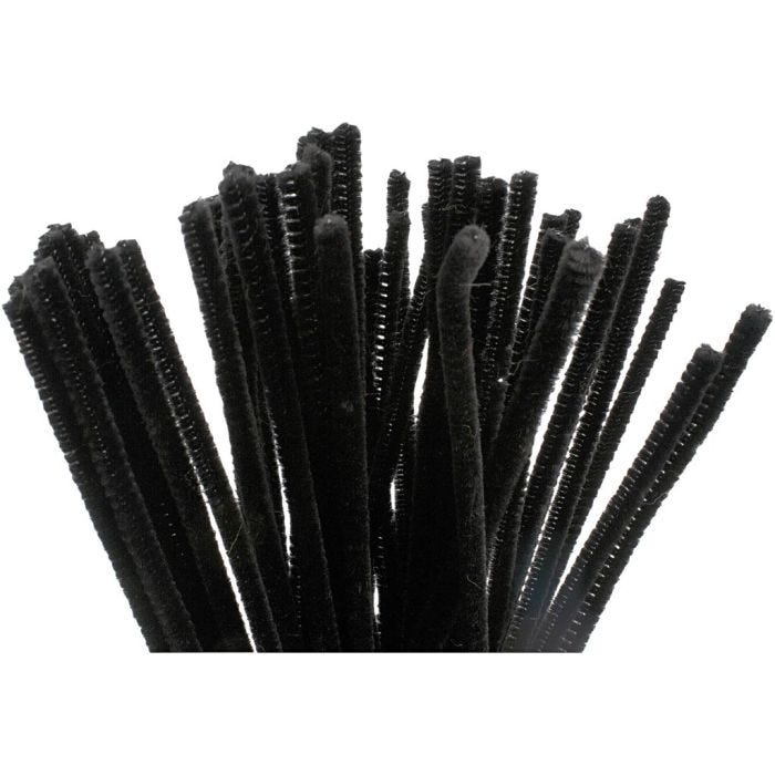 Fil chenille, L : 30 cm, ép. 6 mm, noir, 50 pièces/ 1 Pq.