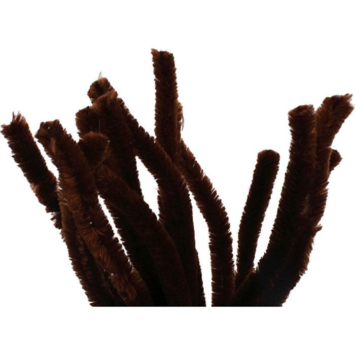 Fil chenille, L : 30 cm, ép. 15 mm, brun, 15 pièces/ 1 Pq.