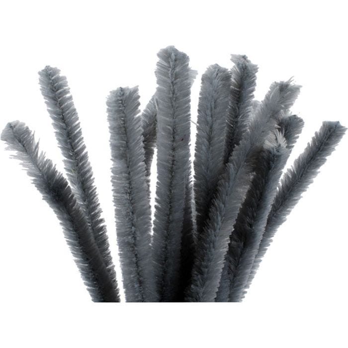 Fil chenille, L : 30 cm, ép. 15 mm, gris, 15 pièces/ 1 Pq.