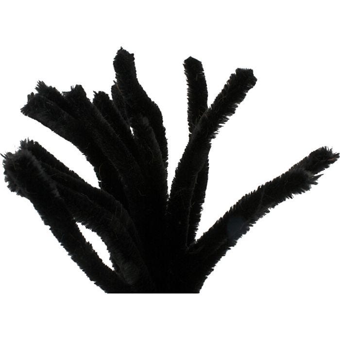 Fil chenille, L : 30 cm, ép. 15 mm, noir, 15 pièces/ 1 Pq.