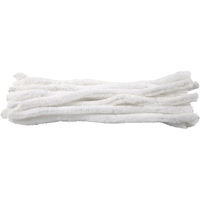 Fil chenille, L : 30 cm, ép. 15 mm, blanc, 15 pièces/ 1 Pq.
