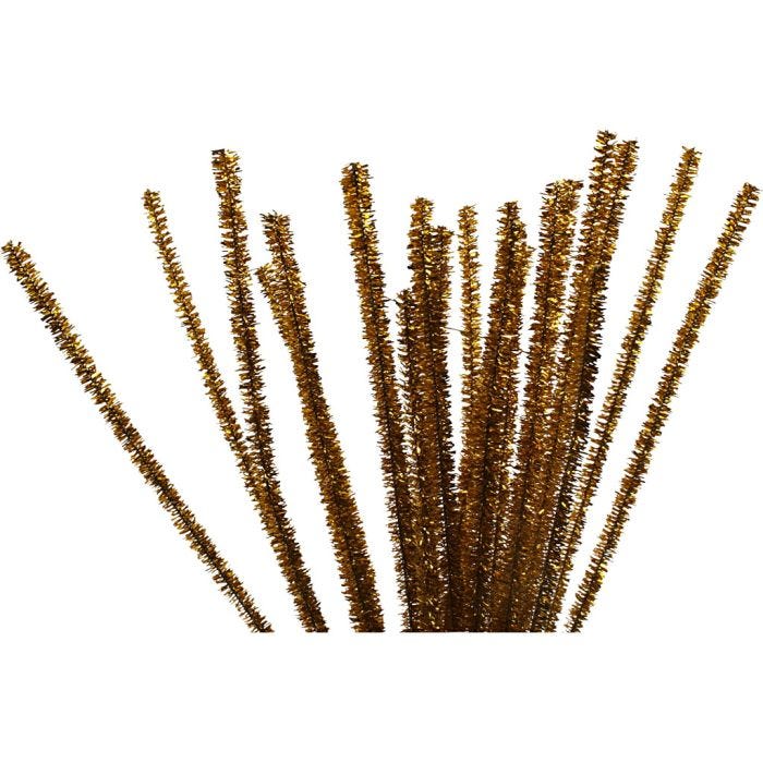Fil chenille, L : 30 cm, ép. 6 mm, paillettes, or, 24 pièces/ 1 Pq.