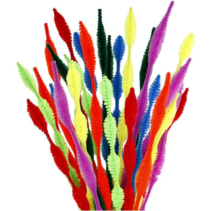 Fil chenille, de vagues, L : 30 cm, ép. 5-12 mm, ass. de couleurs, 28 ass./ 1 Pq.