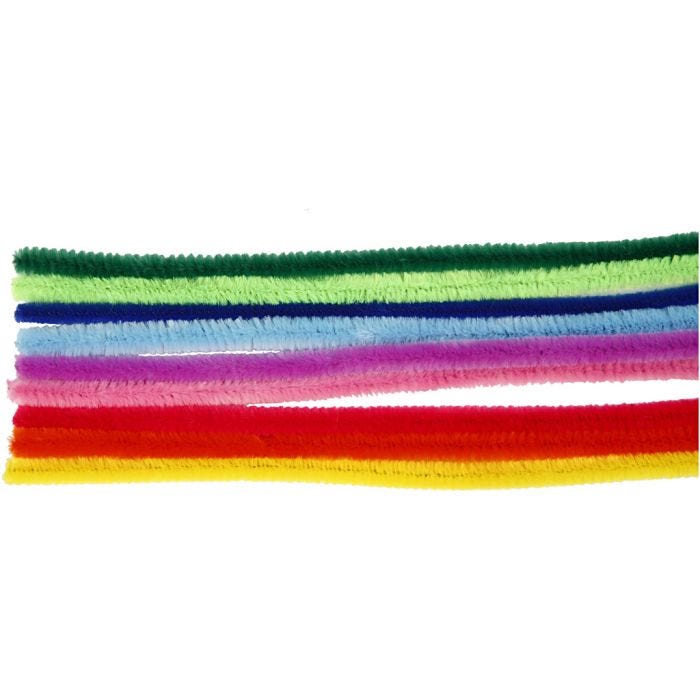 Fil chenille, L : 30 cm, ép. 9 mm, ass. de couleurs, 25 ass./ 1 Pq.