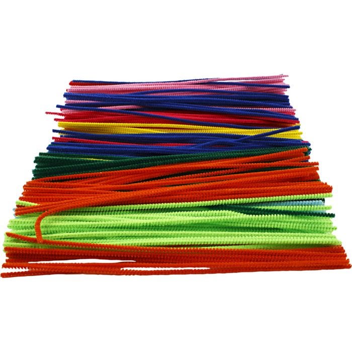 Fil chenille, L : 30 cm, ép. 4 mm, ass. de couleurs, 300 ass./ 1 Pq.