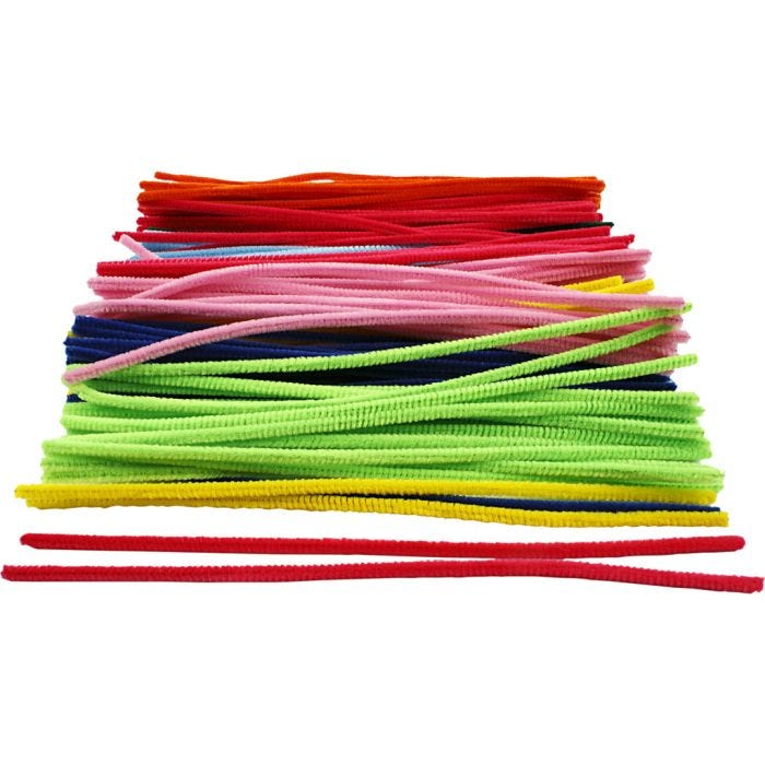 Fil chenille, L : 30 cm, ép. 6 mm, ass. de couleurs, 200 ass./ 1 Pq.