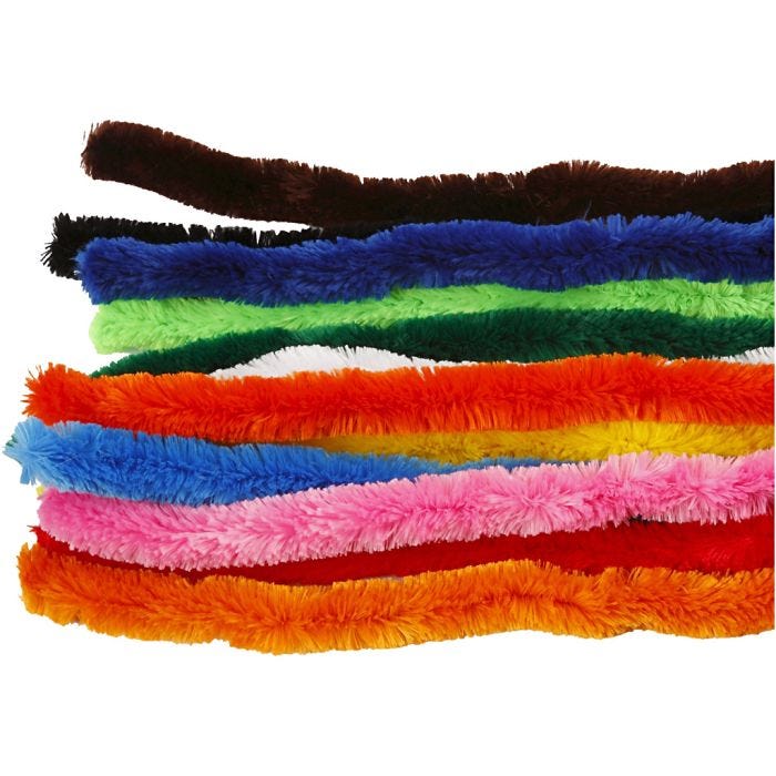 Fil chenille, grands, L : 45 cm, ép. 25 mm, ass. de couleurs, 60 ass./ 1 Pq.