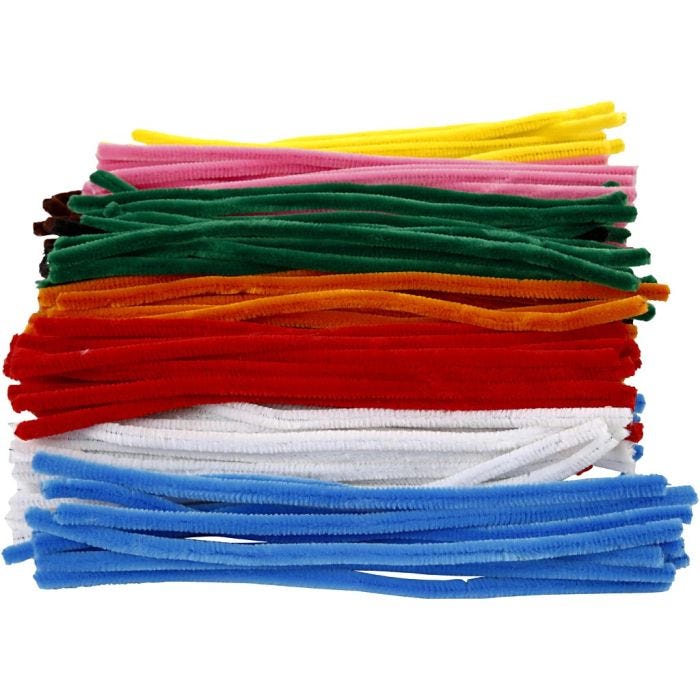 Fil chenille, L : 30 cm, ép. 9 mm, ass. de couleurs, 200 ass./ 1 Pq.
