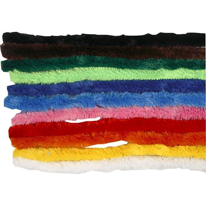 Fil chenille, L : 30 cm, ép. 15 mm, ass. de couleurs, 200 ass./ 1 Pq.