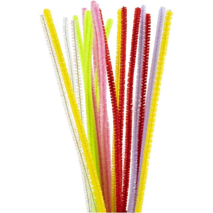 Fil chenille, L : 30 cm, ép. 6 mm, couleurs de printemps, 24 ass./ 1 Pq.