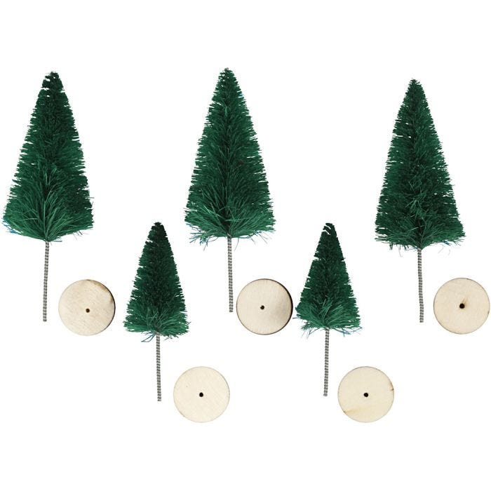 Sapins de Noël, H : 40+60 mm, vert, 5 pièces/ 1 Pq.