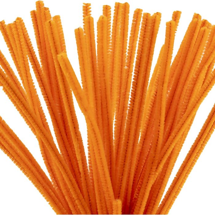 Chenille, L: 30 cm, dikte 6 mm, oranje, 50 stuk/ 1 doos