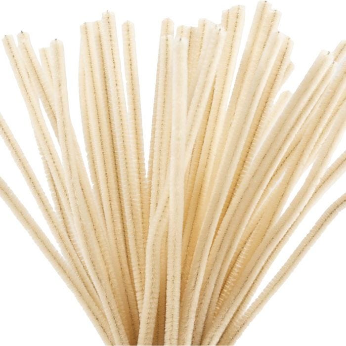 Fil chenille, L : 30 cm, ép. 6 mm, beige, 50 pièces/ 1 Pq.