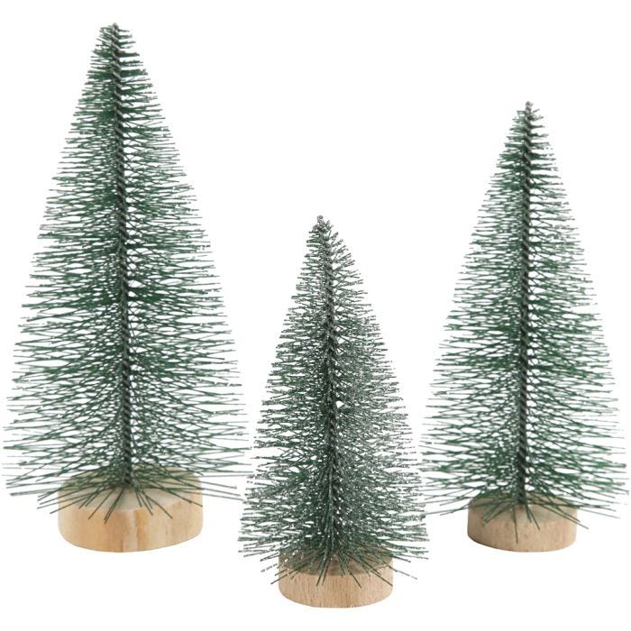 Sapins de Noël, H : 10+13+14 cm, 3 pièces/ 1 Pq.