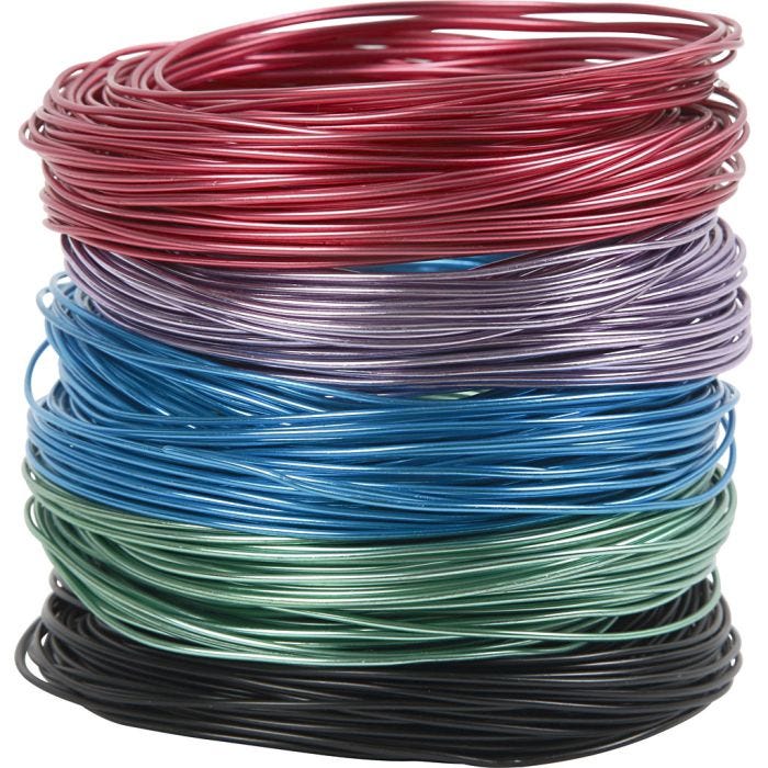 Fil d'aluminium, ép. 1,5 mm, ass. de couleurs, 5x20 m/ 1 Pq.