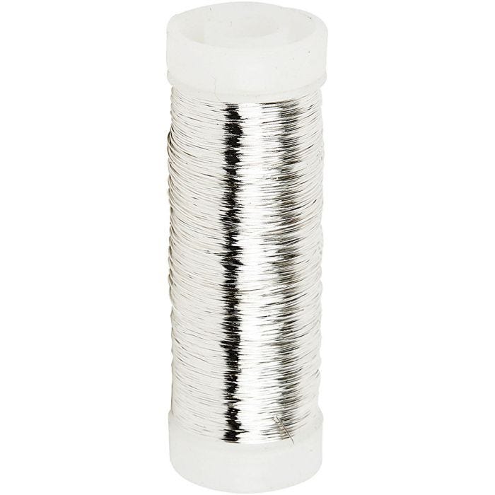Fil argenté, ép. 0,2 mm, argenté, 50 gr, 110 m/ 1 rouleau