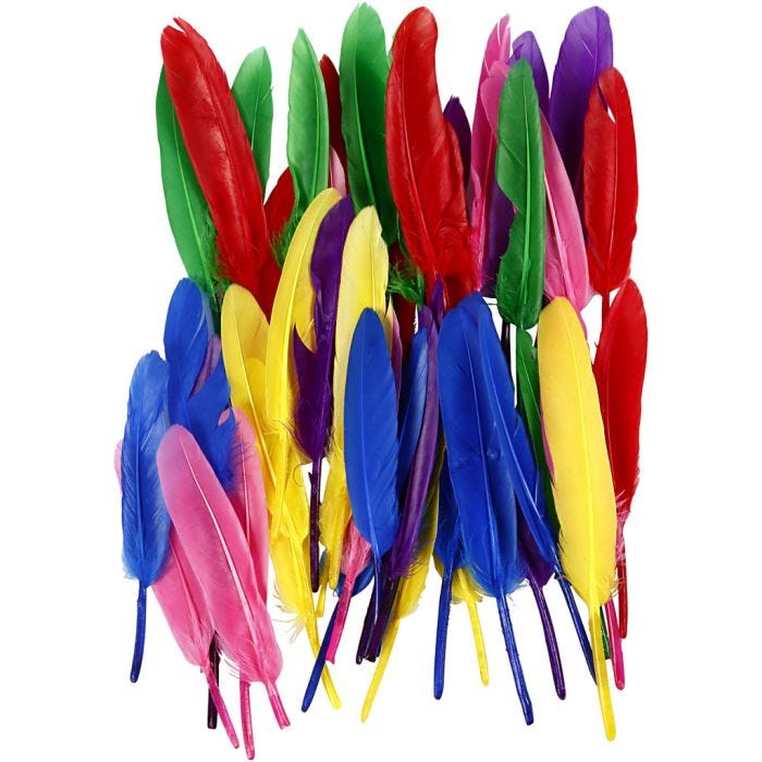 Plumes, L : 13 cm, ass. de couleurs, 48 pièces/ 1 Pq.