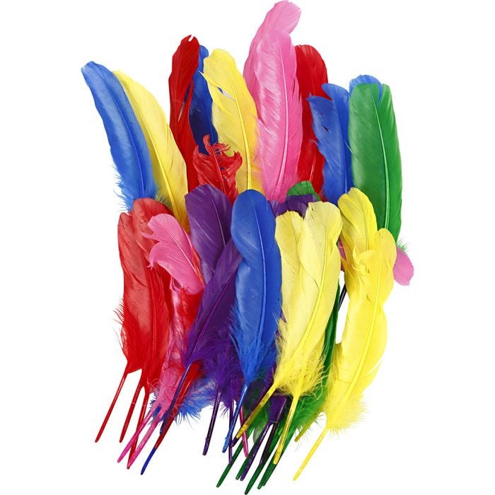 Plumes, L : 20 cm, ass. de couleurs, 36 pièces/ 1 Pq.