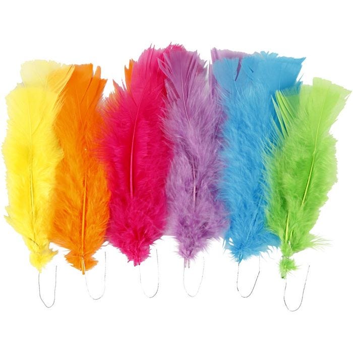 Plumes, L : 11-17 cm, ass. de couleurs, 18 boule/ 1 Pq.