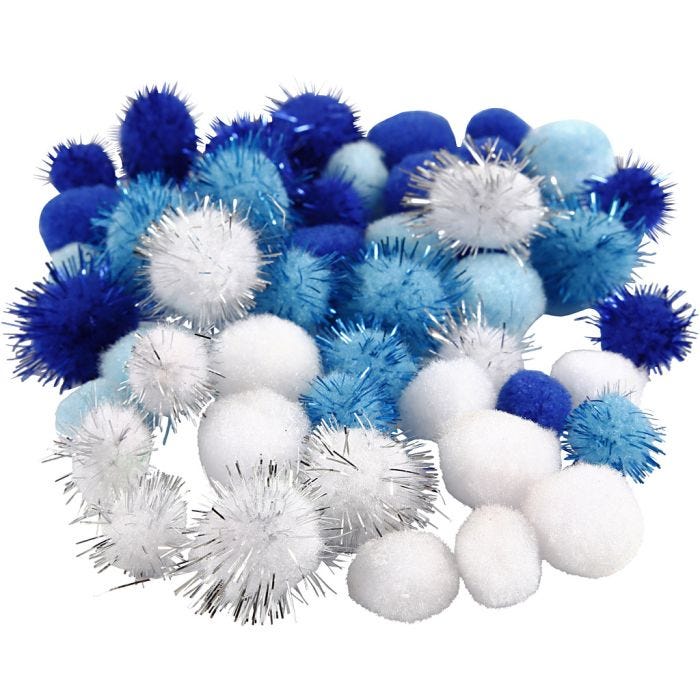 Pompons, d 15+20 mm, ass. de couleurs, 48 ass./ 1 Pq.
