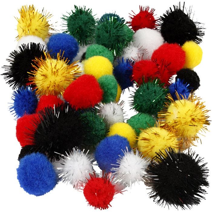 Pompons, d 15+20 mm, ass. de couleurs, 48 ass./ 1 Pq.