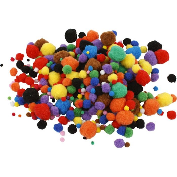 Pompons, d 5-40 mm, ass. de couleurs, 42 gr/ 1 Pq.