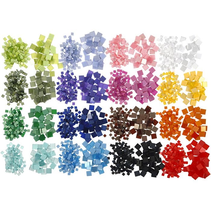 Mini-mosaïques, dim. 5x5+10x10 mm, ép. 2 mm, 32x25 gr/ 1 Pq.