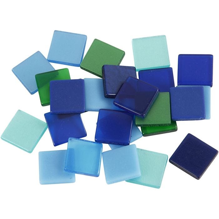 Mini-mosaïques, dim. 10x10 mm, ép. 2 mm, harmonie bleu/vert, 25 gr/ 1 Pq.