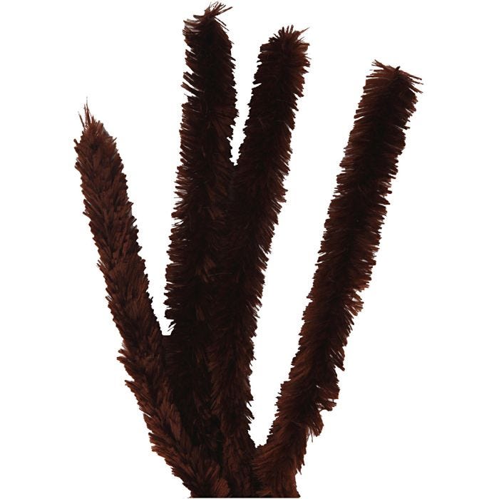 Fil chenille, L : 40 cm, ép. 30 mm, brun, 4 pièces/ 1 Pq.