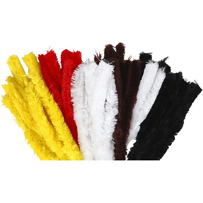 Fil chenille, L : 40 cm, ép. 30 mm, ass. de couleurs, 48 pièces/ 1 Pq.