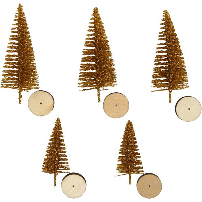 Sapins de Noël, H : 40+60 mm, or, 5 pièces/ 1 Pq.
