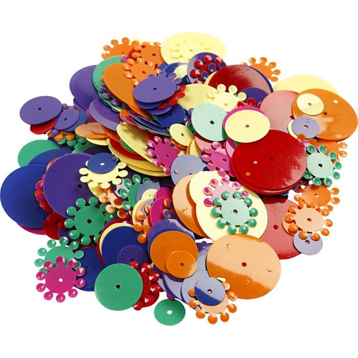 Pailletten, rond, afm 10-25 mm, diverse kleuren, 250 gr/ 1 doos