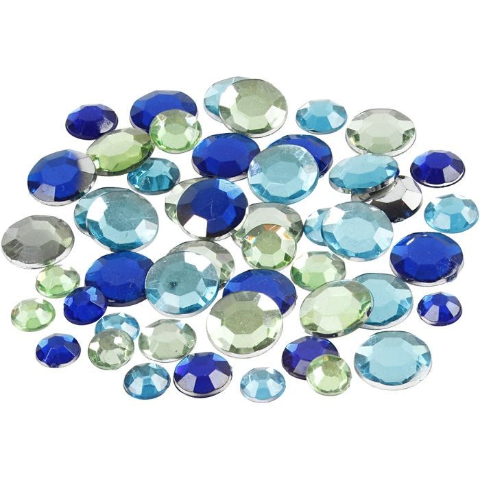 Pierre de strass, Rond, dim. 6+9+12 mm, harmonie bleu/vert, 360 pièces/ 1 Pq.