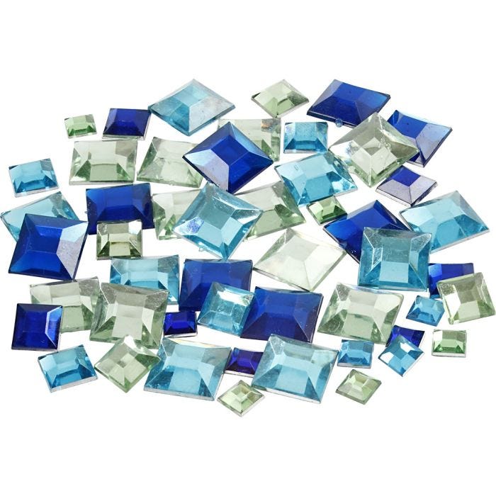 Pierre de strass, Carré, dim. 6+9+12 mm, harmonie bleu/vert, 360 pièces/ 1 Pq.