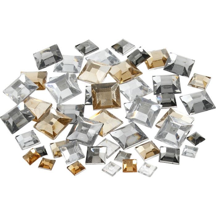 Pierre de strass, Carré, dim. 6+9+12 mm, or brillant, 360 pièces/ 1 Pq.