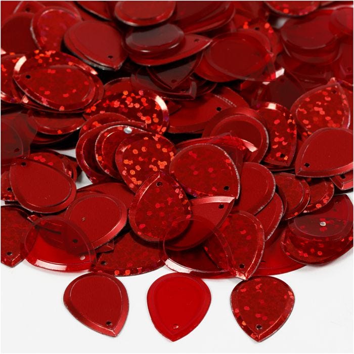 Pailletten, druppel, afm 14x19 mm, rood, 50 gr/ 1 doos
