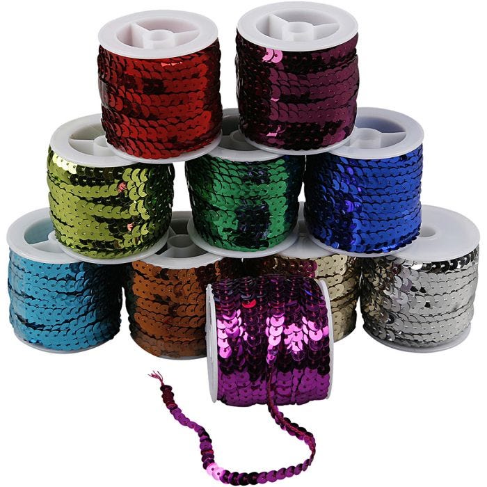 Rubans pailletés, L : 6 mm, couleurs métalliques, 10x10 m/ 1 Pq.
