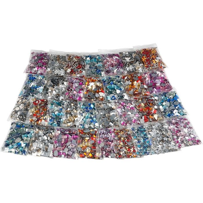 Pierres de strass, 6-16 mm, ass. de couleurs, 32 Pq./ 1 Pq.