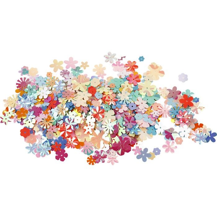Sequins Paillettes, dim. 6-20 mm, couleurs pastel, 10 gr/ 1 Pq.