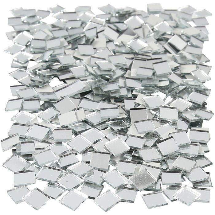 Tesselles de mosaïques miroirs, dim. 10x10 mm, ép. 2 mm, 500 pièces/ 1 Pq.