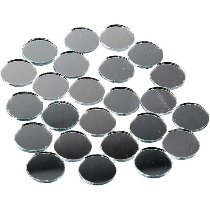 Tesselles de mosaïques miroirs, rond, d 18 mm, ép. 2 mm, 400 pièces/ 1 Pq.