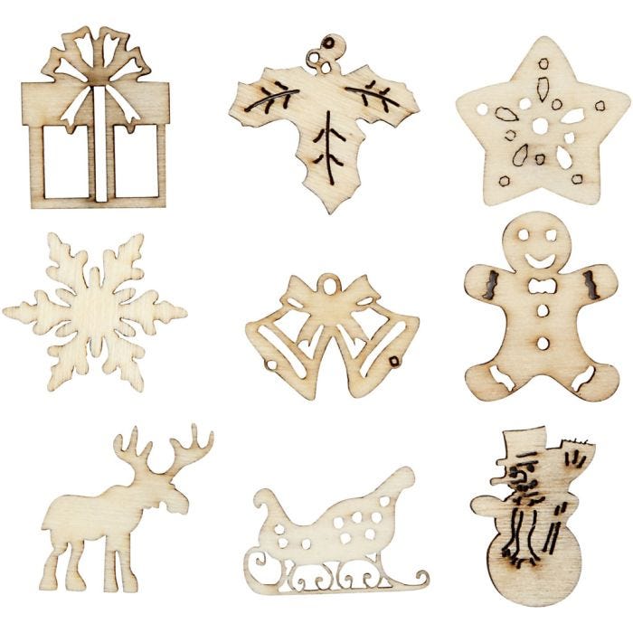 Décorations en bois, Noël, dim. 28 mm, 45 pièces/ 1 Pq.
