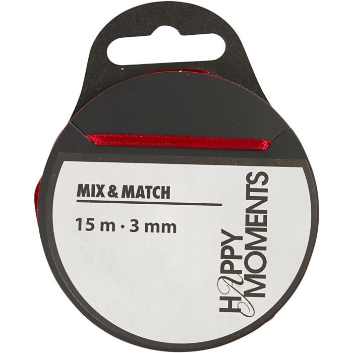 Ruban de satin, L : 3 mm, rouge vin, 15 m/ 1 rouleau