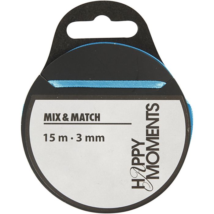 Ruban de satin, L : 3 mm, bleu clair, 15 m/ 1 rouleau