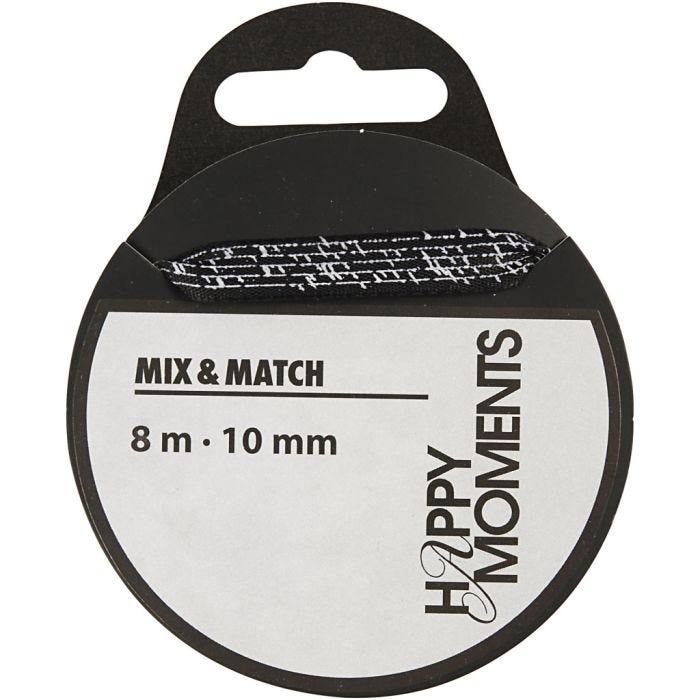 Ruban de satin, L : 10 mm, noir, 8 m/ 1 rouleau
