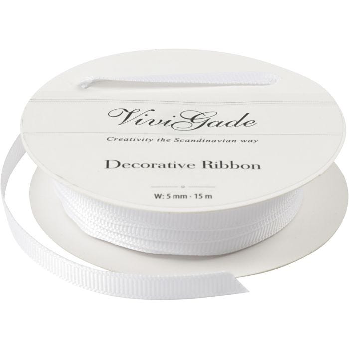 Ruban décoratif, L : 6 mm, blanc, 15 m/ 1 rouleau