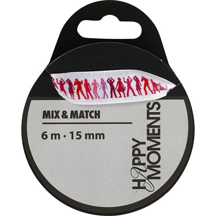 Ruban de satin avec impressions, L : 15 mm, rose clair, 6 m/ 1 rouleau
